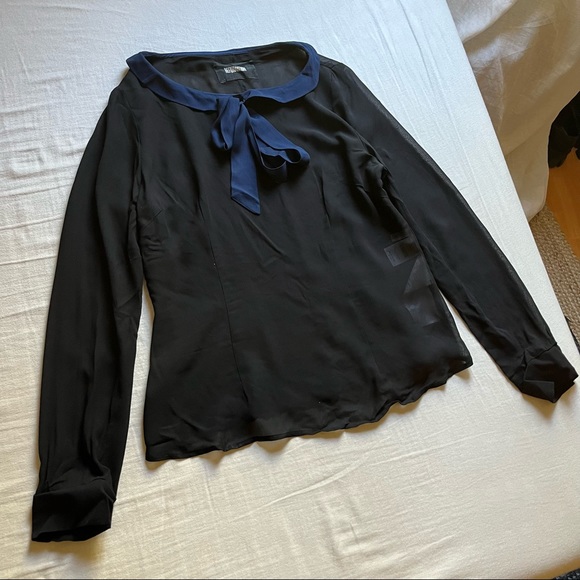 Reformation Tops - Reformation black sheer tie front long sleeve blouse